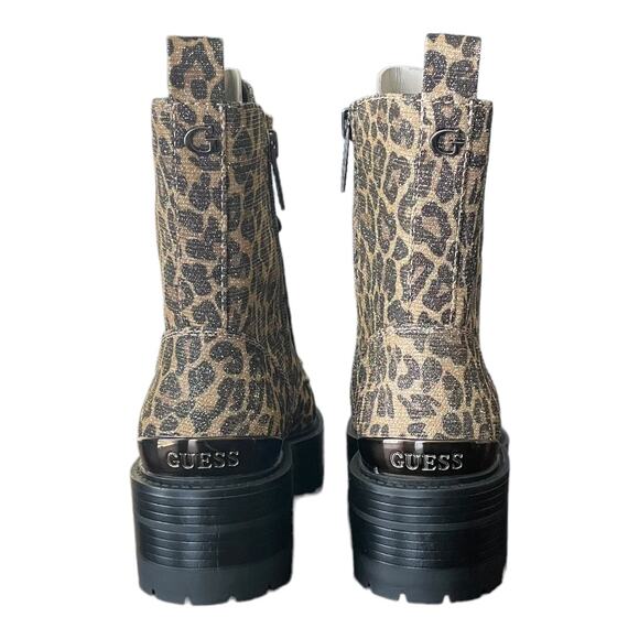NEW Guess Women's Fearne Lug Sole Lace Up Fall Winter Leopard Bootie Shoes 5.5M - Picture 4 of 13
